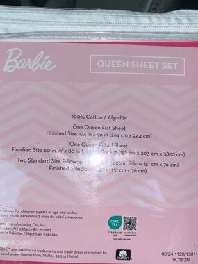 Barbie Queen Sheet Set in Pink and White